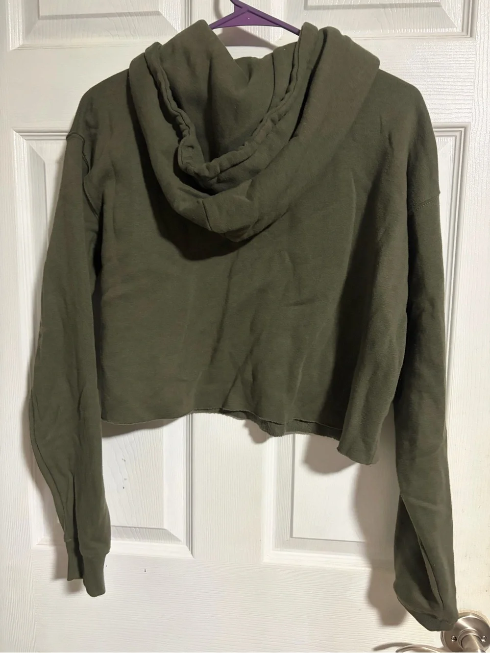 Cropped Hooded Sweatshirt in Olive - Picture 5 of 6